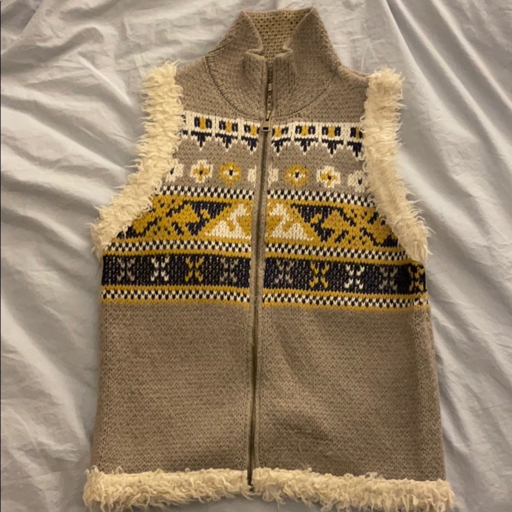Rachel Roy Fur Trim Nordic Sweater Vest